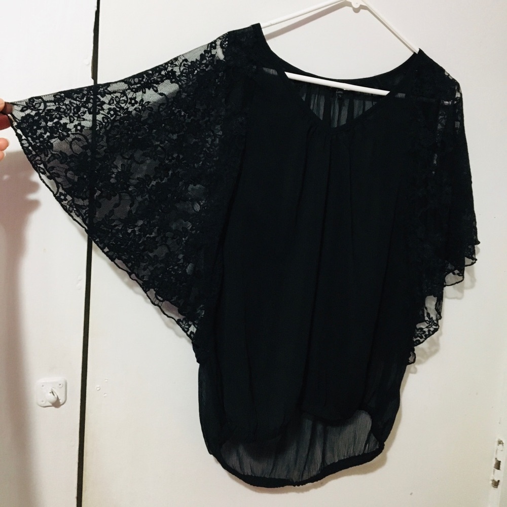 Black Transparent Lace Blouse by Express L/G